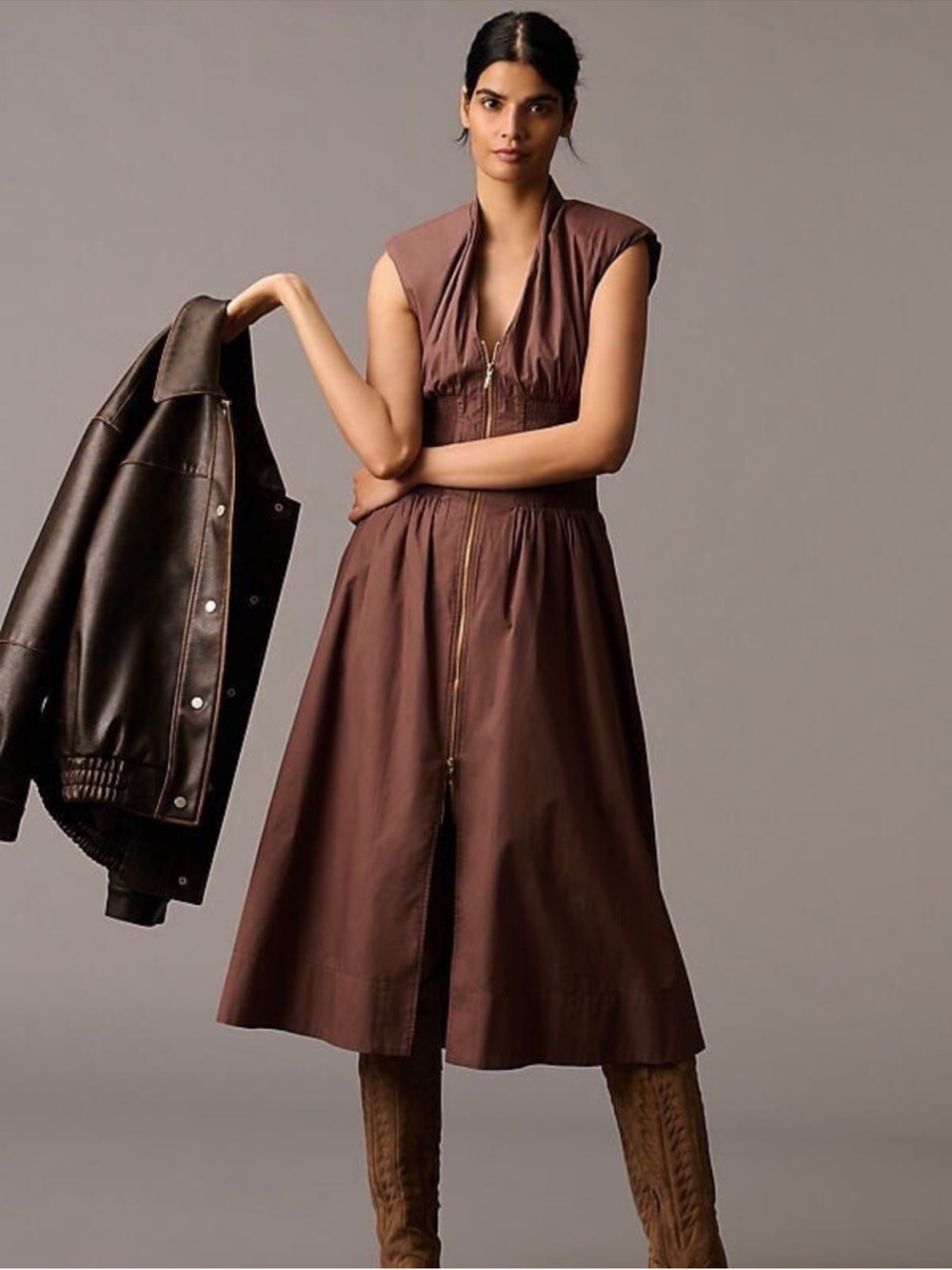 NWT THE TOMMIE CAP-SLEEVE SMOCKED FRONT-ZIP SHIRT DRESS